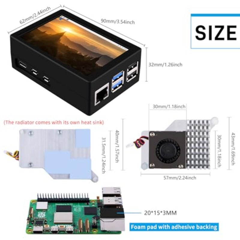 GeeekPi 3.5 inch HDMI Touch Screen with Case for Raspberry Pi 5, with Official Pi 5 Active Cooler, 320x480 Monitor TFT LCD Display for Raspberry Pi 5 - Image 2