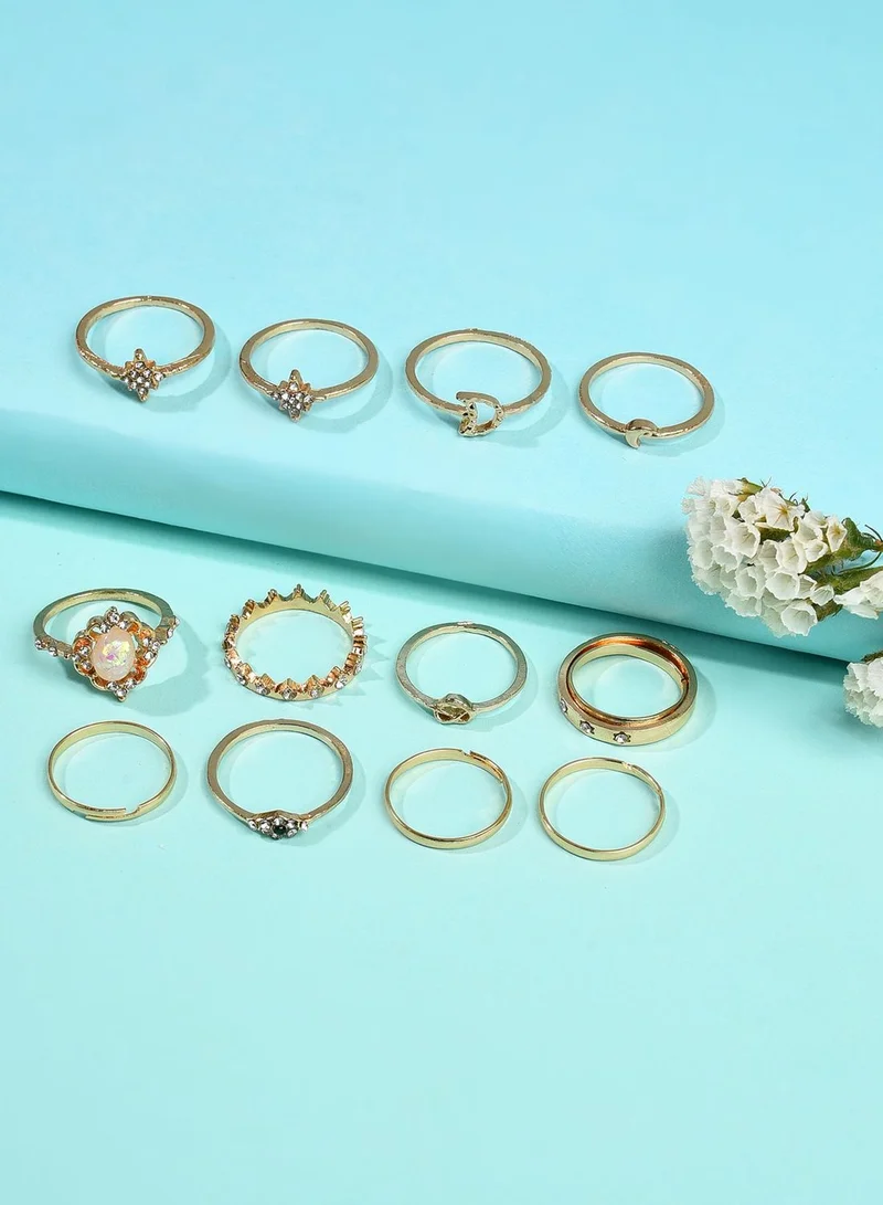 SOHI Pack of 12 Gold Plated Pearls Ring