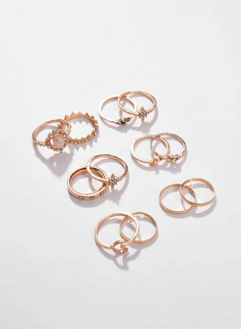 SOHI Pack of 12 Gold Plated Pearls Ring