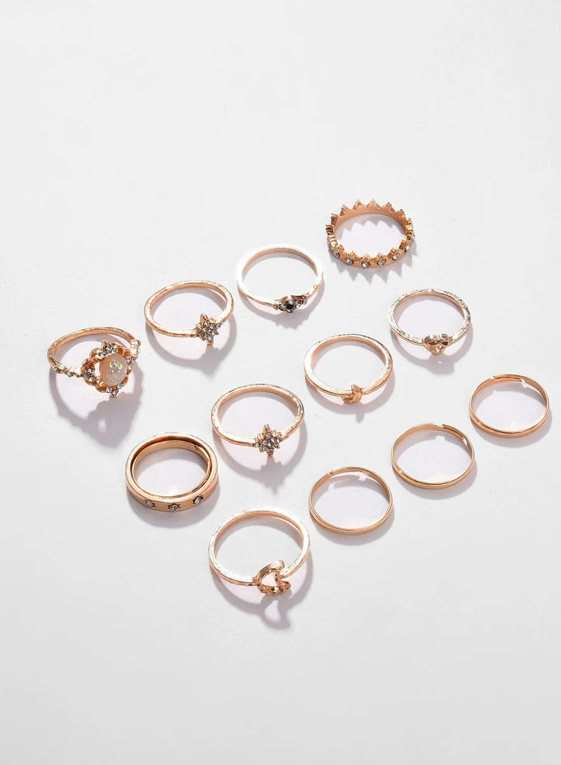 SOHI Pack of 12 Gold Plated Pearls Ring