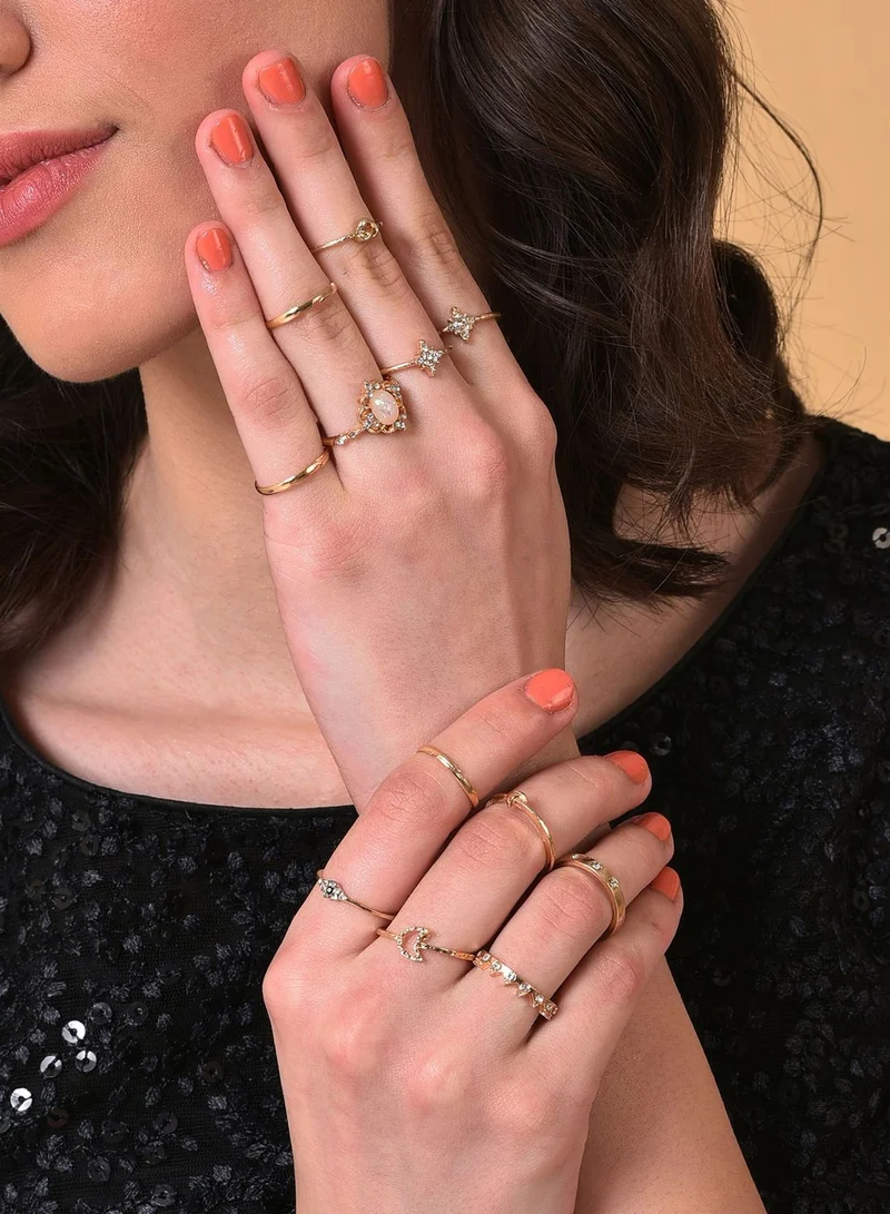 SOHI Pack of 12 Gold Plated Pearls Ring