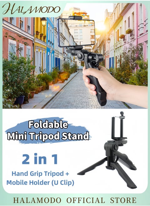 Mini Tripod Stand with Hand Grip Adjustable Phone Holder Portable Camera Mount for Smartphones DSLR GoPro Compact and Foldable Stabilizer for Photography Video Recording and Live Streaming