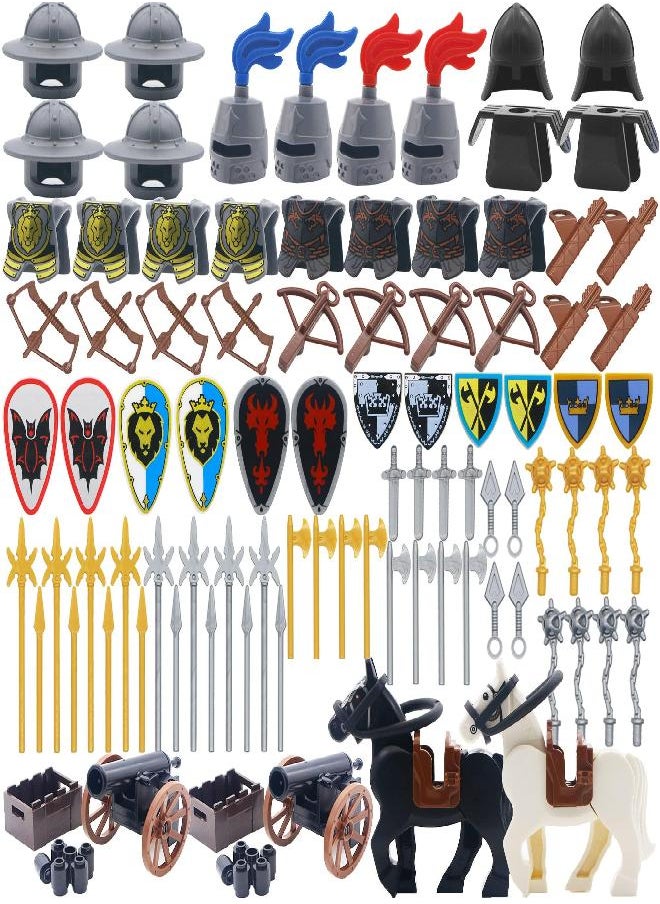 BroTex Knights People Accessories Building Block - Medieval Weapon Armor Swords Helmet Horse, Castle Knight Shield Spear, MOC Bricks Parts Toys Sets for Boys  - Image 1