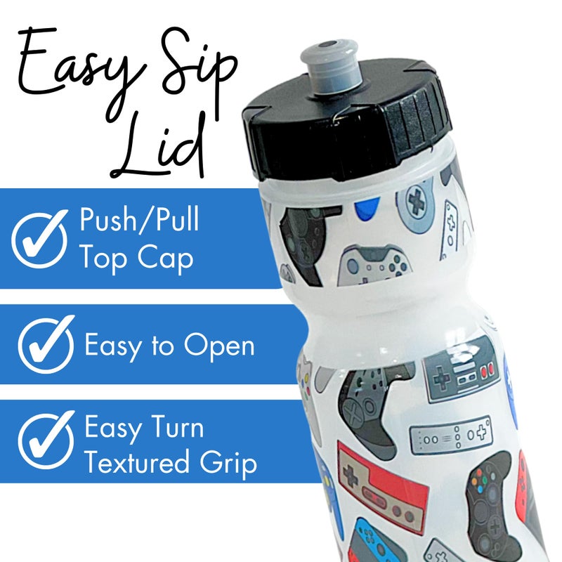 50 Strong 22oz Kids Sports Squeeze Water Bottle - BPA-Free with Pull Top Cap - Durable & Reusable for School  Boys & Girls - Made in USA - Video Games - Image 4