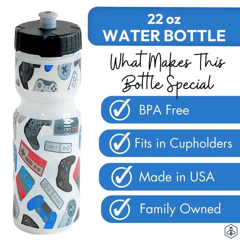 50 Strong 22oz Kids Sports Squeeze Water Bottle - BPA-Free with Pull Top Cap - Durable & Reusable for School  Boys & Girls - Made in USA - Video Games - Image 3
