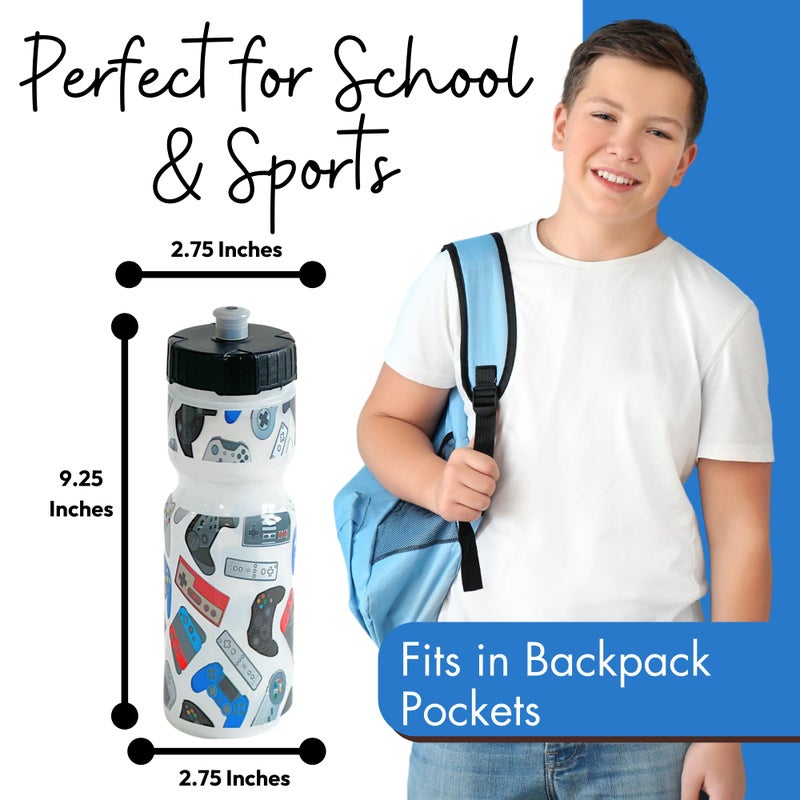 50 Strong 22oz Kids Sports Squeeze Water Bottle - BPA-Free with Pull Top Cap - Durable & Reusable for School  Boys & Girls - Made in USA - Video Games - Image 5