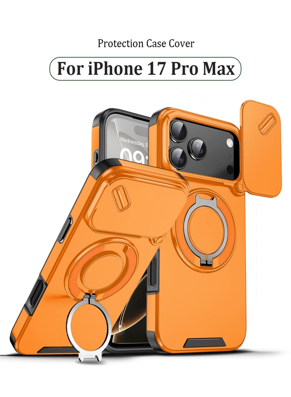 X-level iPhone 17 Pro Max Case, Designed for iPhone 17 Pro Max Cover, Heavy Duty Shockproof Protection Case Cover with Finger Ring Phone Holder and Camera Lens Protector Slide Window, Phone Protect Ca