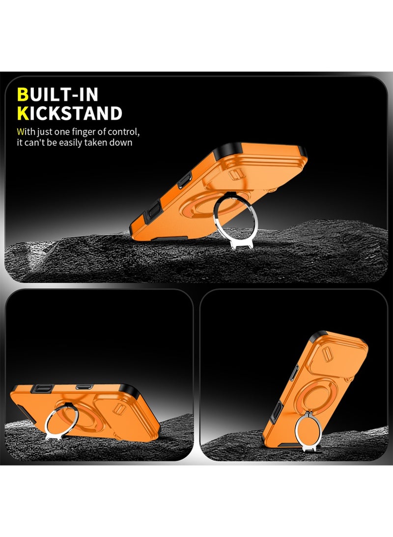 X-level iPhone 17 Pro Max Case, Designed for iPhone 17 Pro Max Cover, Heavy Duty Shockproof Protection Case Cover with Finger Ring Phone Holder and Camera Lens Protector Slide Window, Phone Protect Case Cover for iPhone 17 Pro Max Orange - Image 4