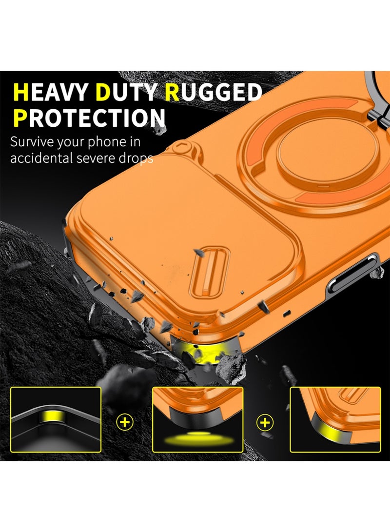 X-level iPhone 17 Pro Max Case, Designed for iPhone 17 Pro Max Cover, Heavy Duty Shockproof Protection Case Cover with Finger Ring Phone Holder and Camera Lens Protector Slide Window, Phone Protect Case Cover for iPhone 17 Pro Max Orange - Image 2