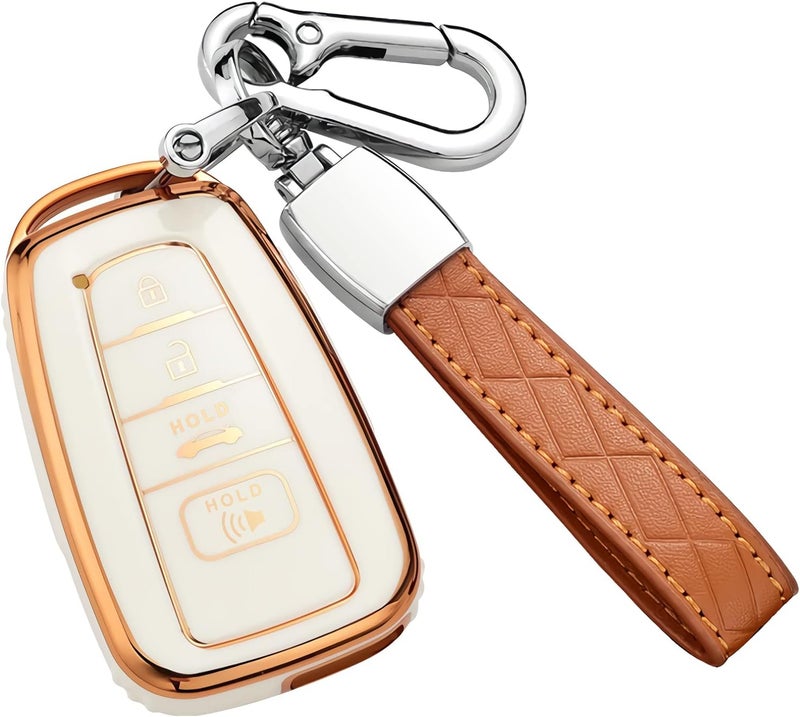 Cacacar Key Fob Case for Toyota Camry, RAV4, Highlander, Corolla, Avalon, C-HR, Prius, GT86 - Premium Soft TPU 360 Degree Protector, B-Ivory - Image 1