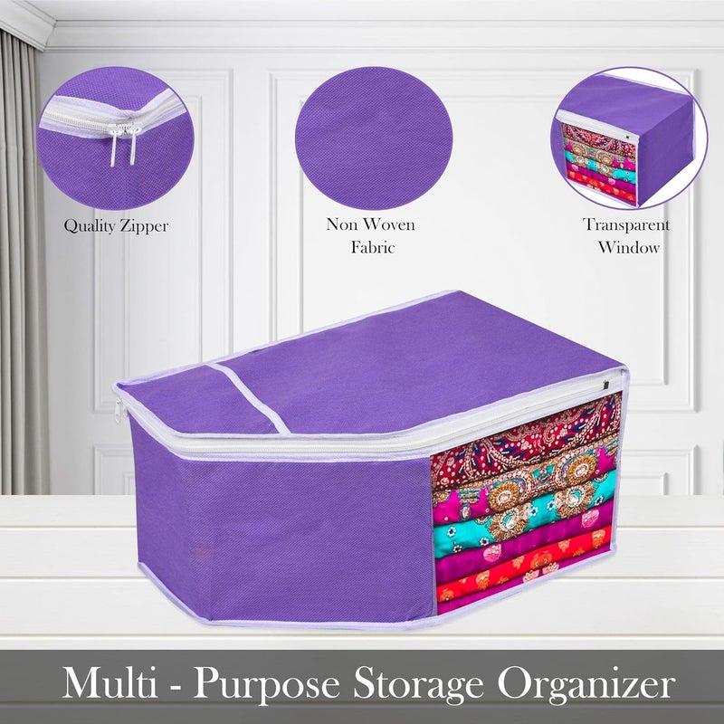 Kuber Industries Pack of 3 Blouse Storage Bag Visible Window Wardrobe Bag Clothes Storage Bag Clothes Organizer Blouse Cover Bag for Travel White Piping Purple - Image 4