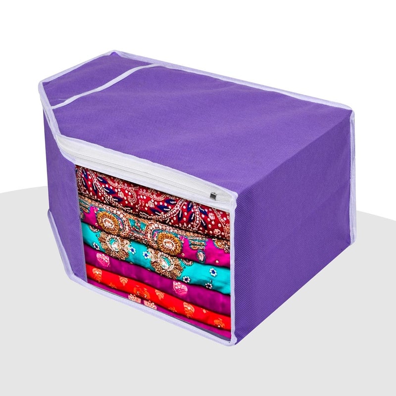 Kuber Industries Pack of 3 Blouse Storage Bag Visible Window Wardrobe Bag Clothes Storage Bag Clothes Organizer Blouse Cover Bag for Travel White Piping Purple - Image 2