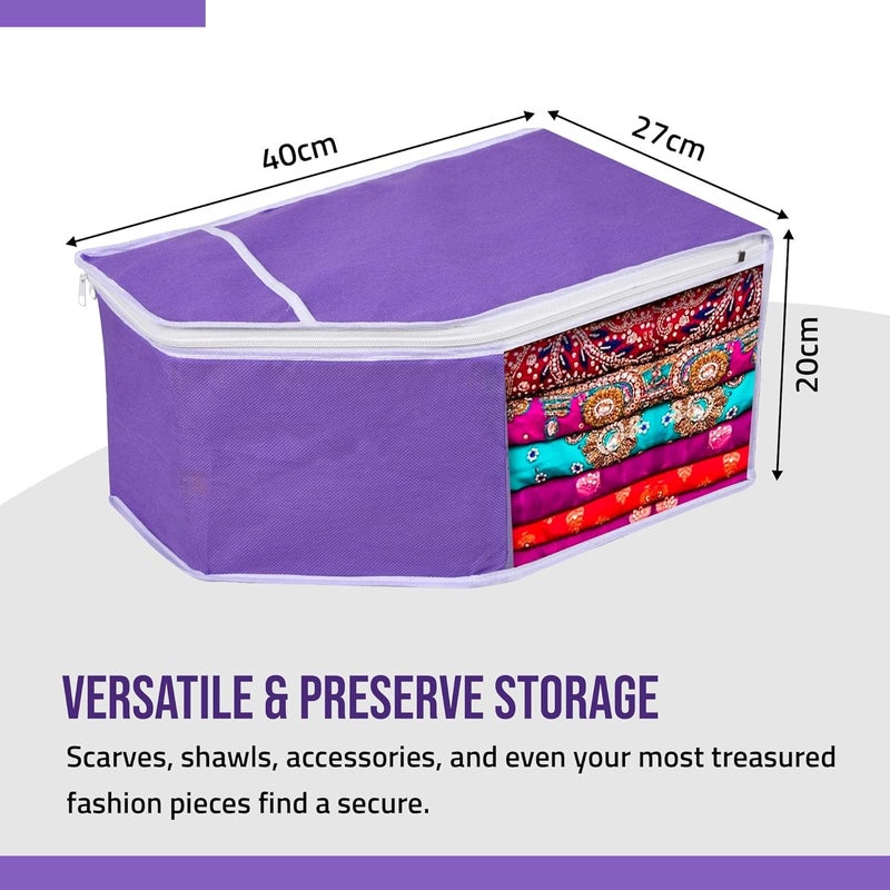 Kuber Industries Pack of 3 Blouse Storage Bag Visible Window Wardrobe Bag Clothes Storage Bag Clothes Organizer Blouse Cover Bag for Travel White Piping Purple - Image 3