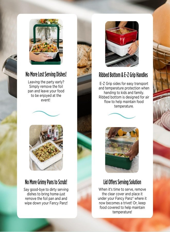 Fancy Panz - Green Classic Aluminum Foil Pan Carrier with Lid - BPA Free, Made in the USA Elevated Food Serving Tray - Portable Casserole Carrier with Lid - Hosting Essentials - Image 5