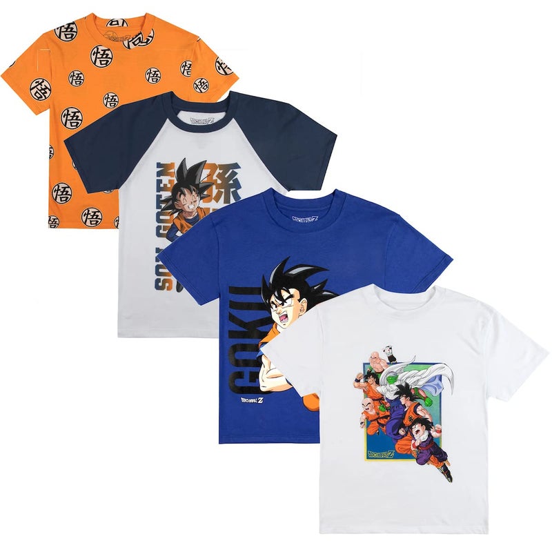 Bioworld Dragon Ball Z Characters Crew Neck Short Sleeve 4pk Boy's Tees-Large Multicolored - Image 1