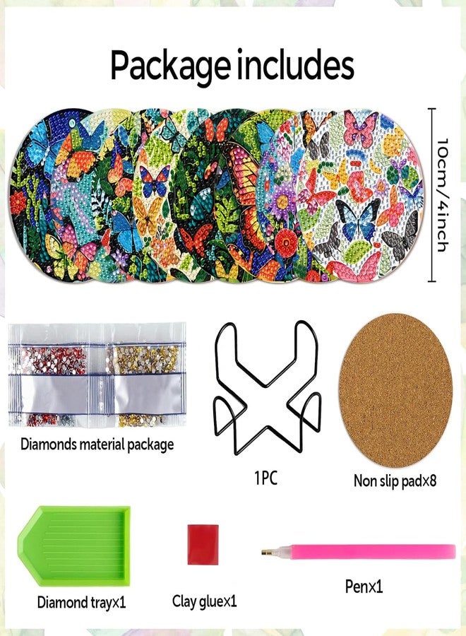EWJRNSF 8 PCS Butterfly Diamond Painting Art Coaster Set Diamond Art Coasters Small Diamond Painting Coasters Kit Beginners Adults Art Craft Supplies (Butterfly) - Image 2
