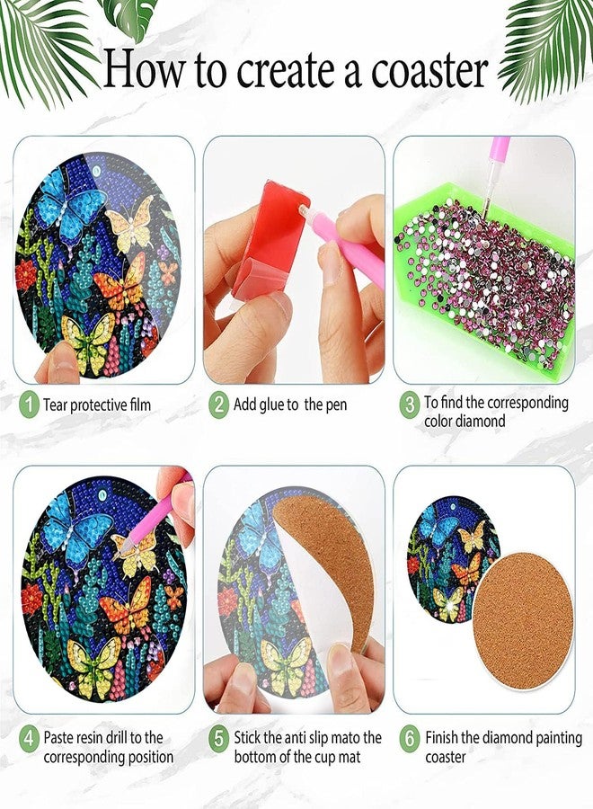 EWJRNSF 8 PCS Butterfly Diamond Painting Art Coaster Set Diamond Art Coasters Small Diamond Painting Coasters Kit Beginners Adults Art Craft Supplies (Butterfly) - Image 3