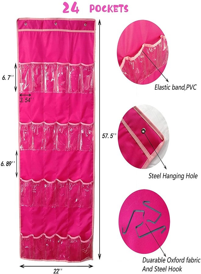 LINPOPUP Hanging Over Door Toy Storage Organizer (24 Pockets), Compatible with Lol Omg Dolls Barbie Dolls Surprise Doll (Toys Not Included), Deeppink (57.5''x22'') - Image 4