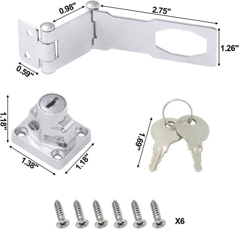 KIBBEH 1 Pack Door Lock Hasp Latchs, Collapsible Solid 304 Stainless Steel File Cabinet Lock Desk Drawer Lock, for 90 Degree and 180 Degree Drawers, Dabinets, Doors, Flip Barn Door (Universal Key) - Image 4