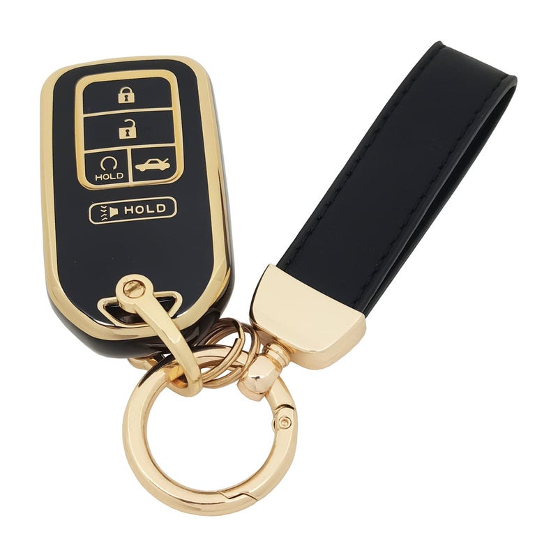 vurbemes 360 Degree Soft TPU Protector Key Fob Cover Case Compatible with 2017 2018 2019 2020 2021 Honda Civic Accord Pilot CRV Passport Insight EX EXL Touring 5 Button Key Fob Black