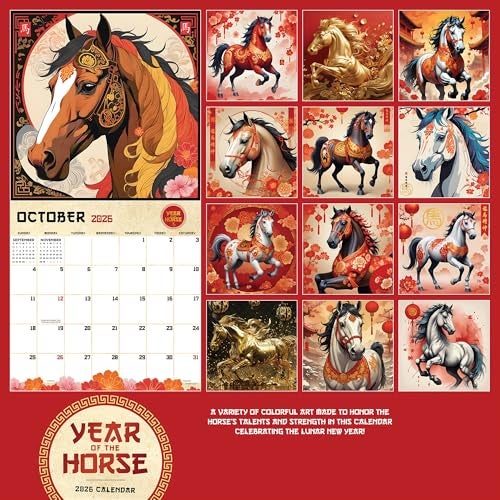 TF Publishing 2026 Year of the Horse Wall Calendar - Large Grids for Appointments and Scheduling - Vertical Monthly Wall Calendar 2026 w/Premium Matte Paper for Home and Office Organization - 12x12in - Image 3