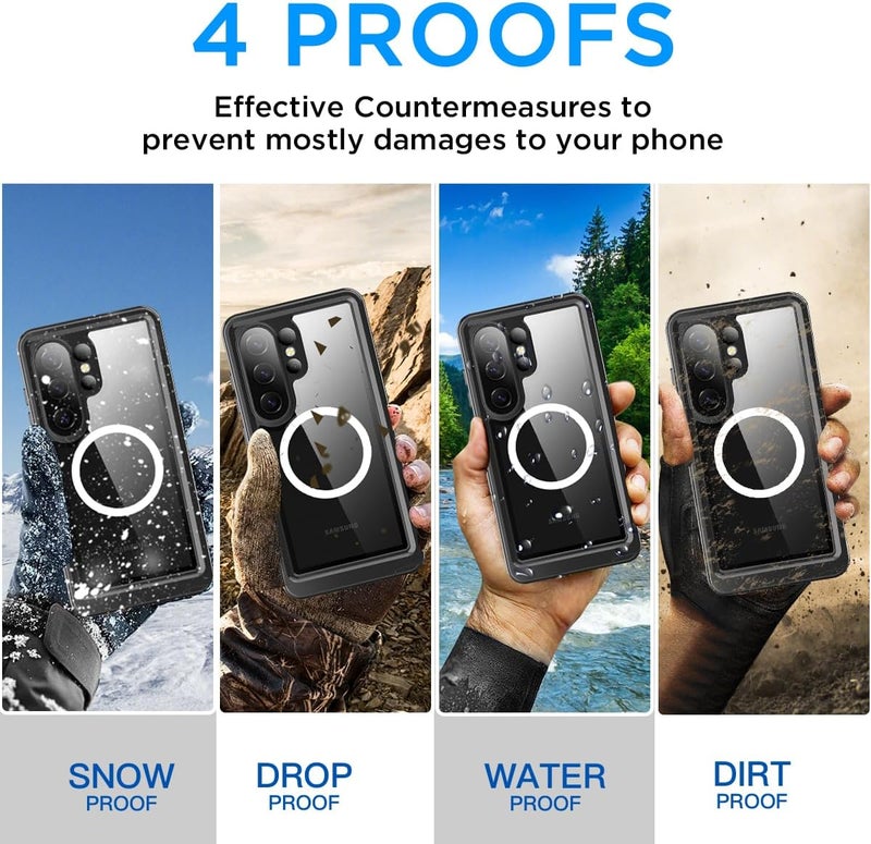 ايه اي كيس حافظة المقاومة للماء لهاتف Samsung Galaxy S26، مع مستوى حماية IP68 ضد الماء والثلج والغبار والصدمات، توفر حماية شاملة للجهاز بزاوية 360 درجة، ومغلقة بشكل كامل للاستخدام تحت الماء. - Image 2