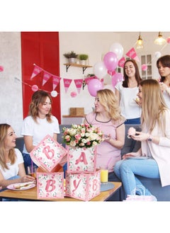 Easy Joy Baby Shower Centerpieces For Girls Floral Rose Gold Baby Centerpiece Pink Flower Boxes Party Arrangement Favor Block Holder Gender Reveal Table Display Girl Decoration Without Flowers (4 Pcs)  - Image 5