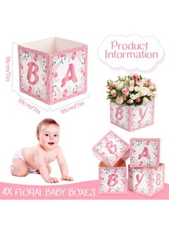 Easy Joy Baby Shower Centerpieces For Girls Floral Rose Gold Baby Centerpiece Pink Flower Boxes Party Arrangement Favor Block Holder Gender Reveal Table Display Girl Decoration Without Flowers (4 Pcs)  - Image 3