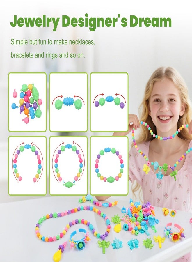 Gili Snap Pop Beads Jewelry Kit for Girls - 350PCS Insect DIY Bracelet Making Toy with Butterfly, Ladybug, Dragonfly - No Mess Craft Birthday Gift Age 4-8 - Crafts Kits with Storage Box - Image 4