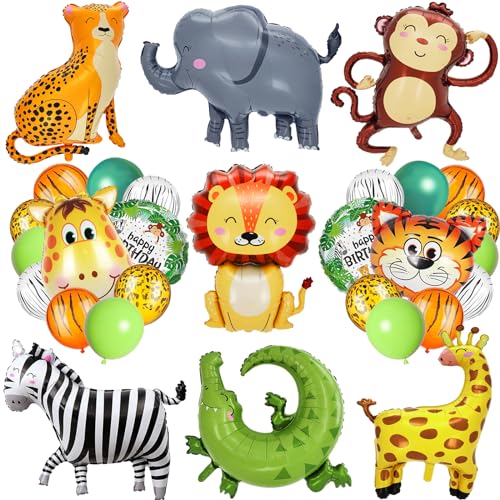 Bolake 40 PCS Safari Jungle Animal Balloons Wild One Birthday Decorations Various Jungle Animal Balloons Monkey Elephant Zebra Leopard for Kids Safari Baby Shower Decorations - Image 1