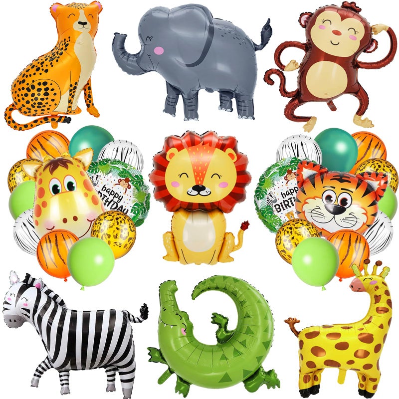 Bolake 40 PCS Safari Jungle Animal Balloons Wild One Birthday Decorations Various Jungle Animal Balloons Monkey Elephant Zebra Leopard for Kids Safari Baby Shower Decorations - Image 2
