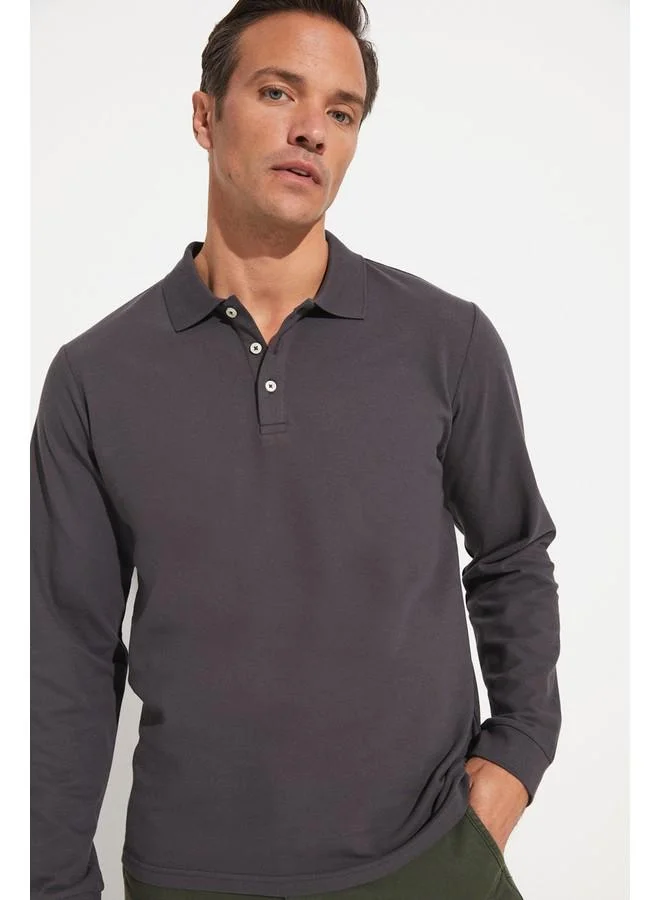 جون June Men's Regular Fit Long Sleeve Polo Neck Tshirt