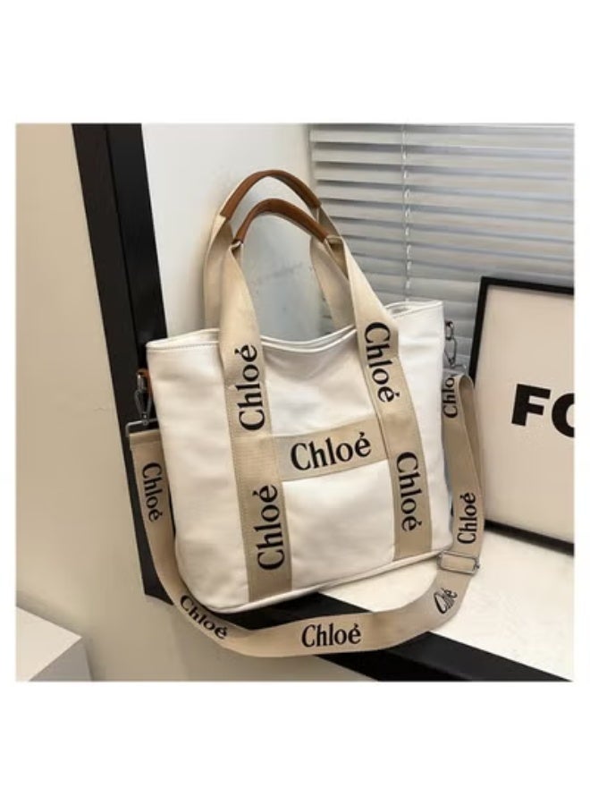 Chloe Chloé Canvas Tote：Logo - Emblazoned Straps, Monochrome Chic 40cm*29cm*15cm - Image 3