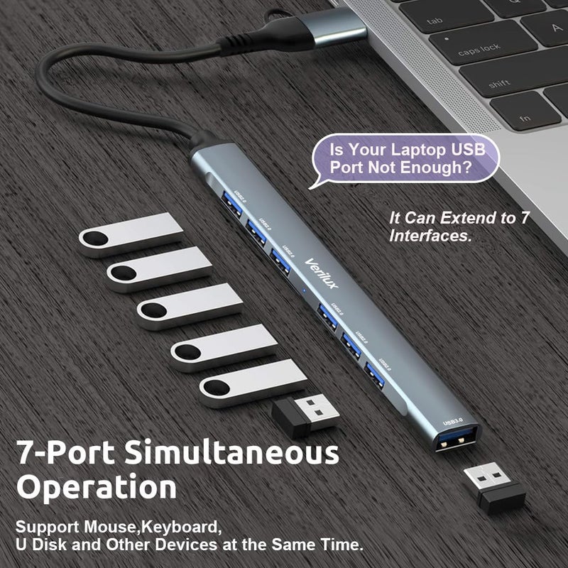 Verilux ® USB Hub 3.0 for PC Type C Hub 7 in 1 High Speed 3.0 Multi USB Port for Laptop 5Gbs Transfer Speed USB Extender Multiple USB Connector for MacBook Air/Pro M1/M2, iPad Pro, Dell, Samsung Galaxy - Image 2