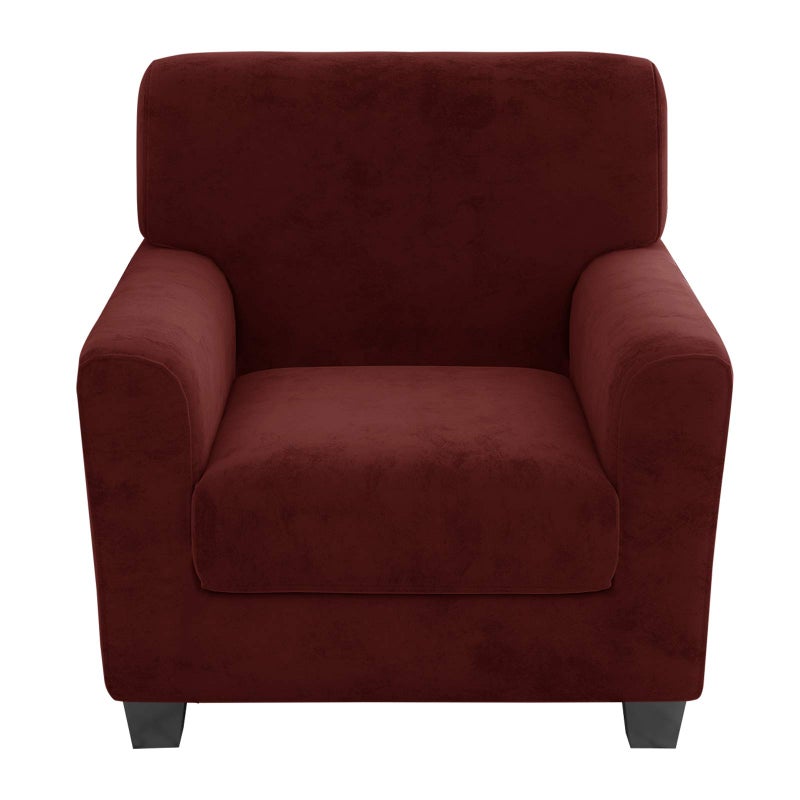 XYMHUN XYMHUN Velvet Plush 2 Pieces Chair Covers for Living Room Super Stretch Anti Slip Chair Slipcovers with Arms Dogs Pets Armchair Furniture Protector with Elastic Bottom Wine Red Chair