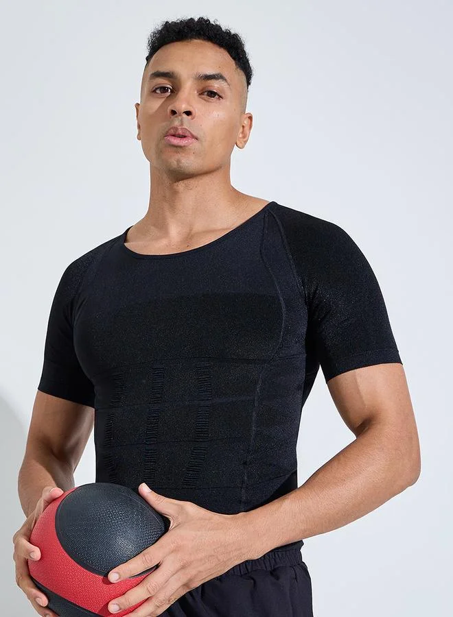ستايلي اكتيف Black Solid Slimming Body Shapewear T-Shirt