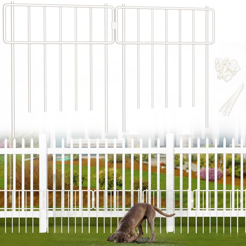 Thrivinest 10 Pack Animal Barrier Fence No Dig Fence Decorative Fences 17inH x10ftL Rustproof Metal Small Garden Fence Border for Dogs Rabbits Bottom Blocker for Outdoor Yard Patio White - Image 2