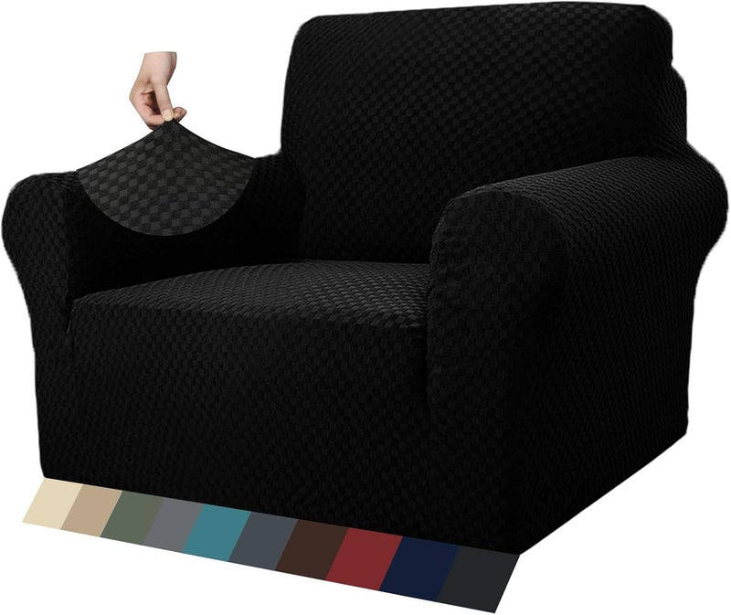 MAXIJIN Chair Covers for Living Room, Super Stretch Jacquard Chair Cover with Armrests for Dogs, 1 Piece Chair Cover for Sofa (1 Seater, Jacquard Black) - Image 1
