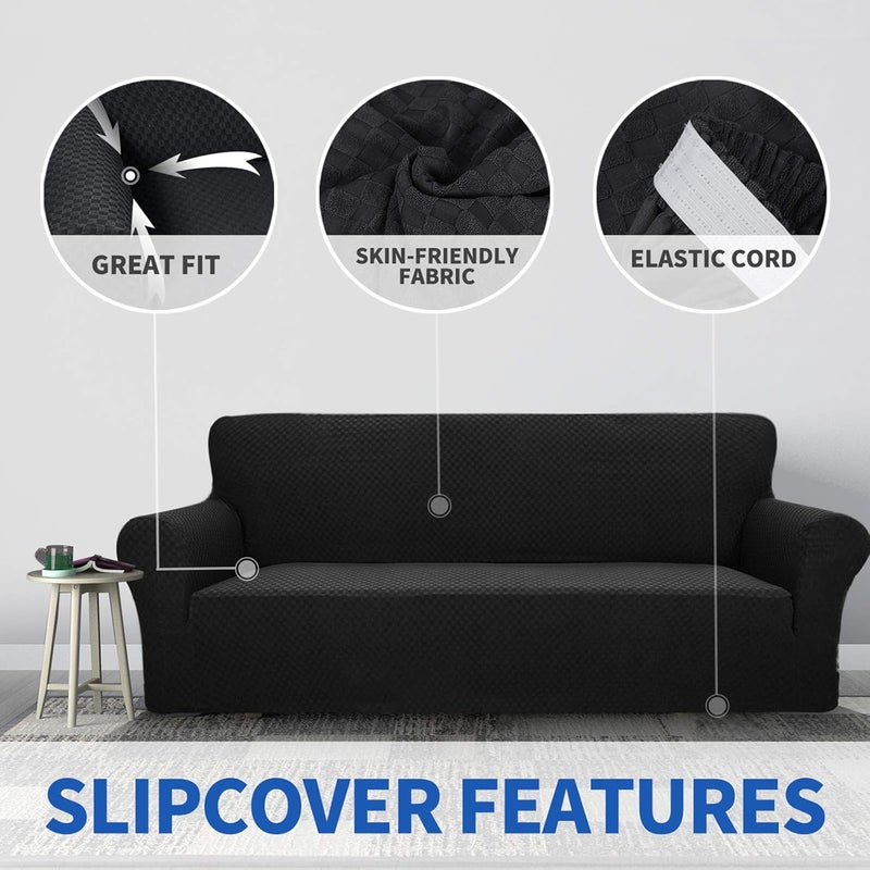 MAXIJIN Chair Covers for Living Room, Super Stretch Jacquard Chair Cover with Armrests for Dogs, 1 Piece Chair Cover for Sofa (1 Seater, Jacquard Black) - Image 3