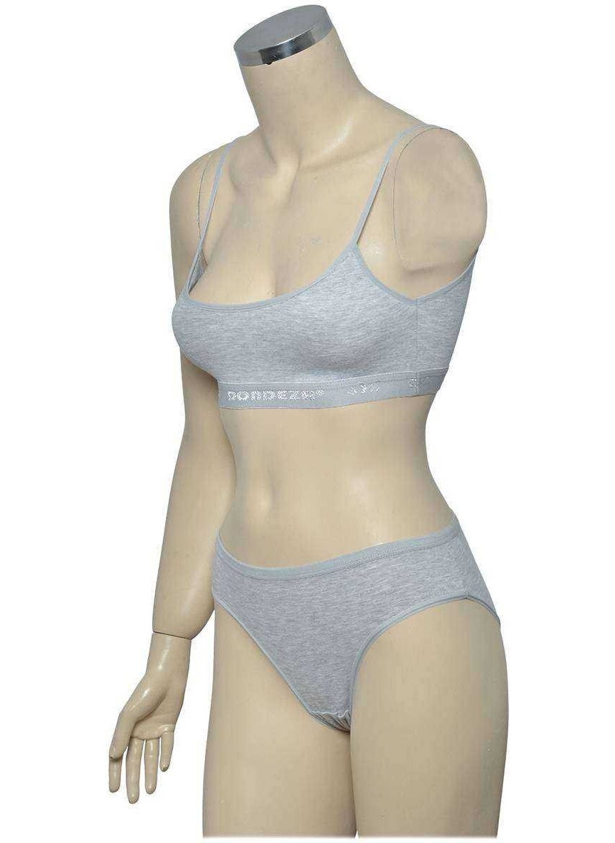 Nefertiya Padded Rope Suspender Half Undershirt Bustier Panties Set Gray  - Image 4