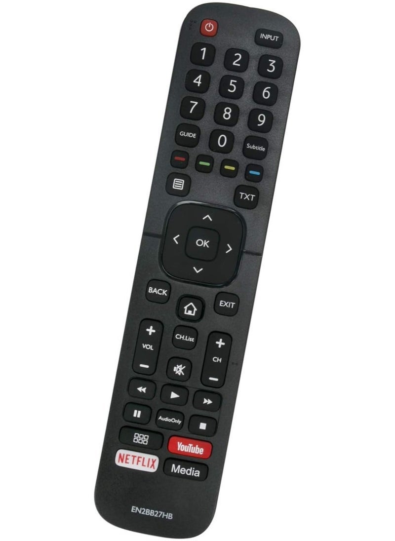 PopZa EN2BB27H B Remote Control Replacement for Hisense TVs | Compatible with H32A5600, H39AE5500, H43A5600, H65A6100, and more | Easy Setup, Media, YouTube & Netflix Shortcuts | High-Performance Universal Remote Control - Image 1