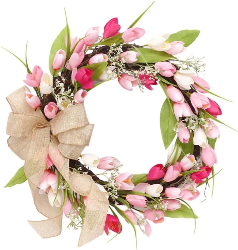 ويوبلز إكليل عيد الفصح، مناسب للاستخدام الداخلي والخارجي، بأوراق خضراء صناعية واقعية تشبه أوراق عيد الحب، قابل لإعادة الاستخدام ومتين، مناسب للباب الأمامي - Image 1