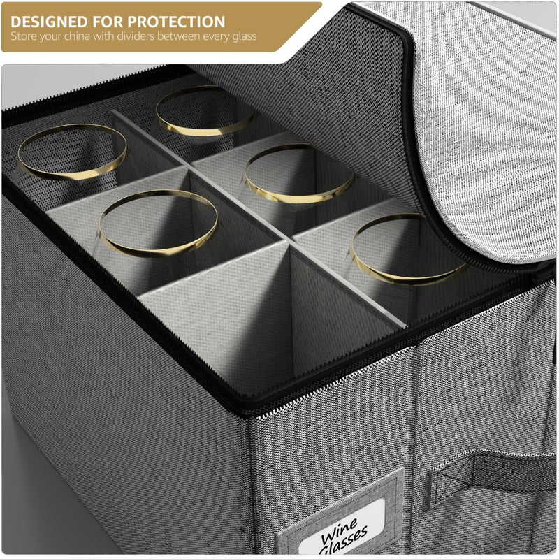 Sorbus حالات تخزين الكؤوس من سوربوس، علبة تخزين زجاجات النبيذ مع فواصل ومقبض - حاويات تخزين صينية تحمل 12 قطعة زجاجية كريستالية، كؤوس نبيذ أحمر وأبيض، كؤوس شمبانيا، كؤوس كبيرة - Image 4