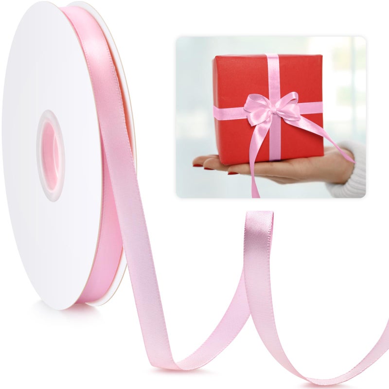 WUINOID 3/8" Pink Ribbon, 50 Yards Easter Ribbon for Gift Wrapping, Satin Fabric Ribbons for Flower Bouquet Bridal Wedding Party Decoration Crafts Bow Making, Present Wrapping Ribbons for Every Holiday - Image 1