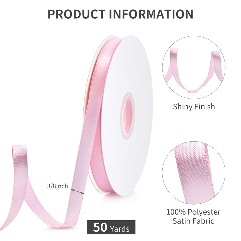 WUINOID 3/8" Pink Ribbon, 50 Yards Easter Ribbon for Gift Wrapping, Satin Fabric Ribbons for Flower Bouquet Bridal Wedding Party Decoration Crafts Bow Making, Present Wrapping Ribbons for Every Holiday - Image 2