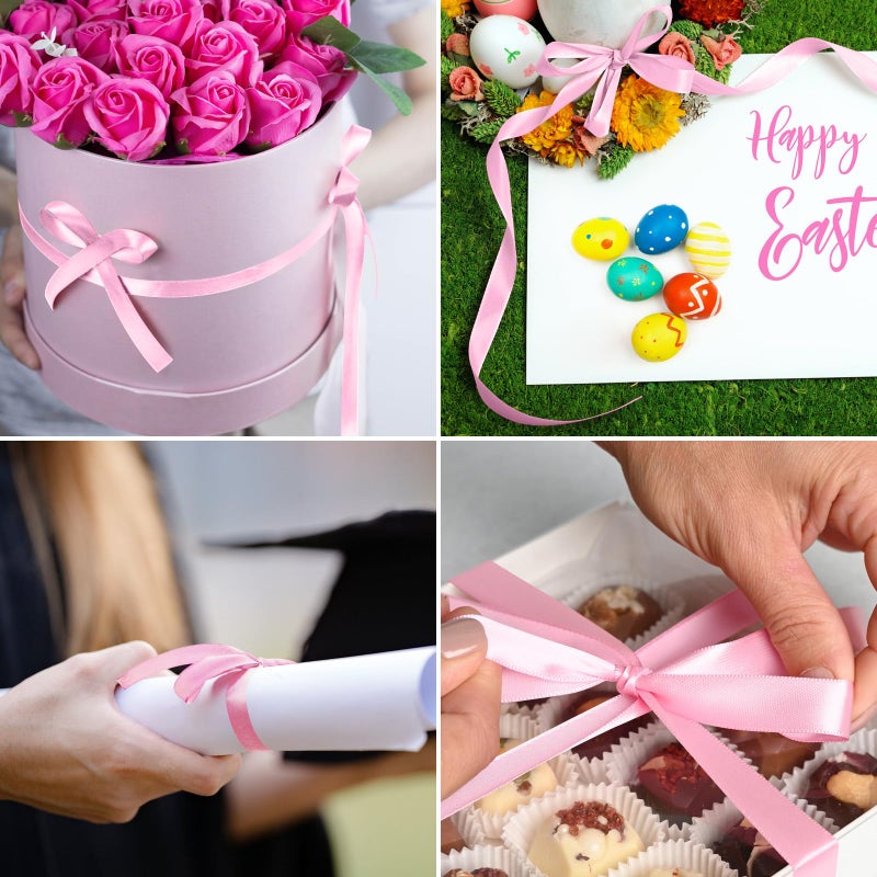 WUINOID 3/8" Pink Ribbon, 50 Yards Easter Ribbon for Gift Wrapping, Satin Fabric Ribbons for Flower Bouquet Bridal Wedding Party Decoration Crafts Bow Making, Present Wrapping Ribbons for Every Holiday - Image 4