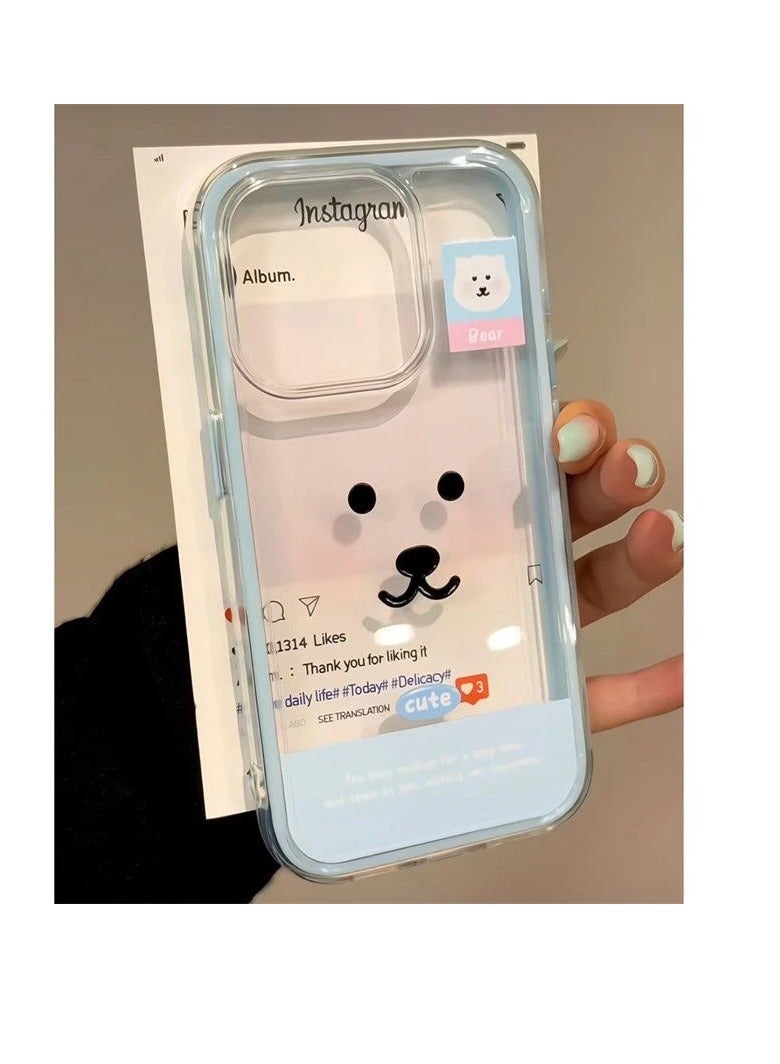 NIBEMINENT Protective TPU Case Cover For iPhone 15 Pro, Light Blue/Self Mocking Bear