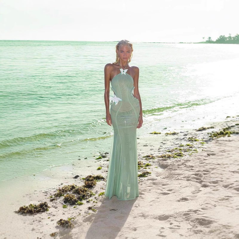 Women's Halter Neck High Waist Mermaid Maxi Dress - Image 1