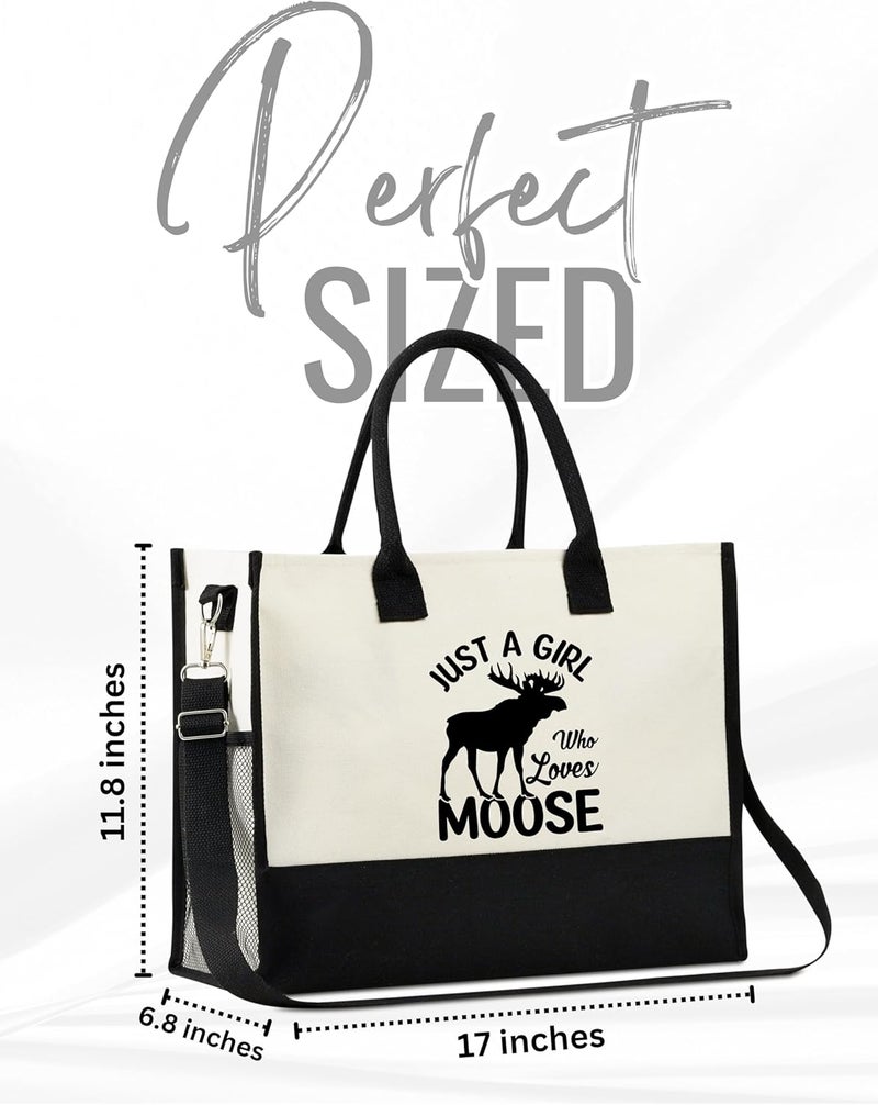 INNObeta InnoBeta Moose Gifts Canvas Tote Bag with Top Zipper Closure and Shoulder Strap for Birthday Christmas and Every Special Occasion - Image 4