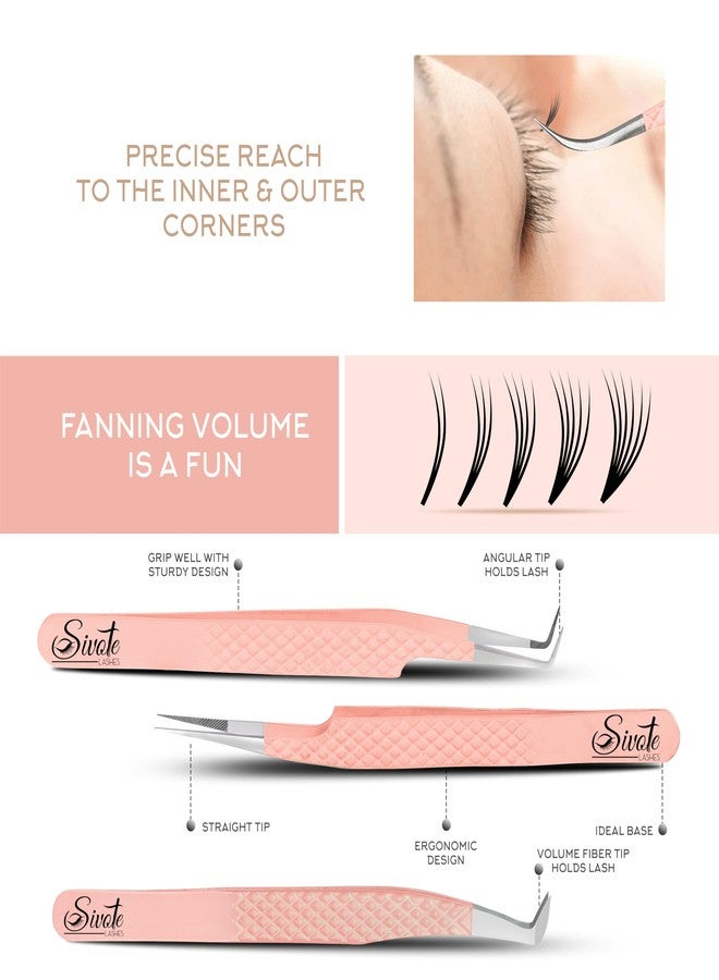 SIVOTE Lash Tweezers for Eyelash Extensions, Pack of 5 Peach - Lash Extension Tweezers Set with Diamond Grip, Precision Fiber Tip for Volume Eyelash Extensions - Image 2
